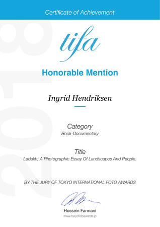 Honorable Mention , Book/Documentary ; Tokyo International Photography Awards 2018.