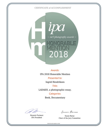 Honorable Mention International Photography Awards 2018, Book Documentary , LADAKH